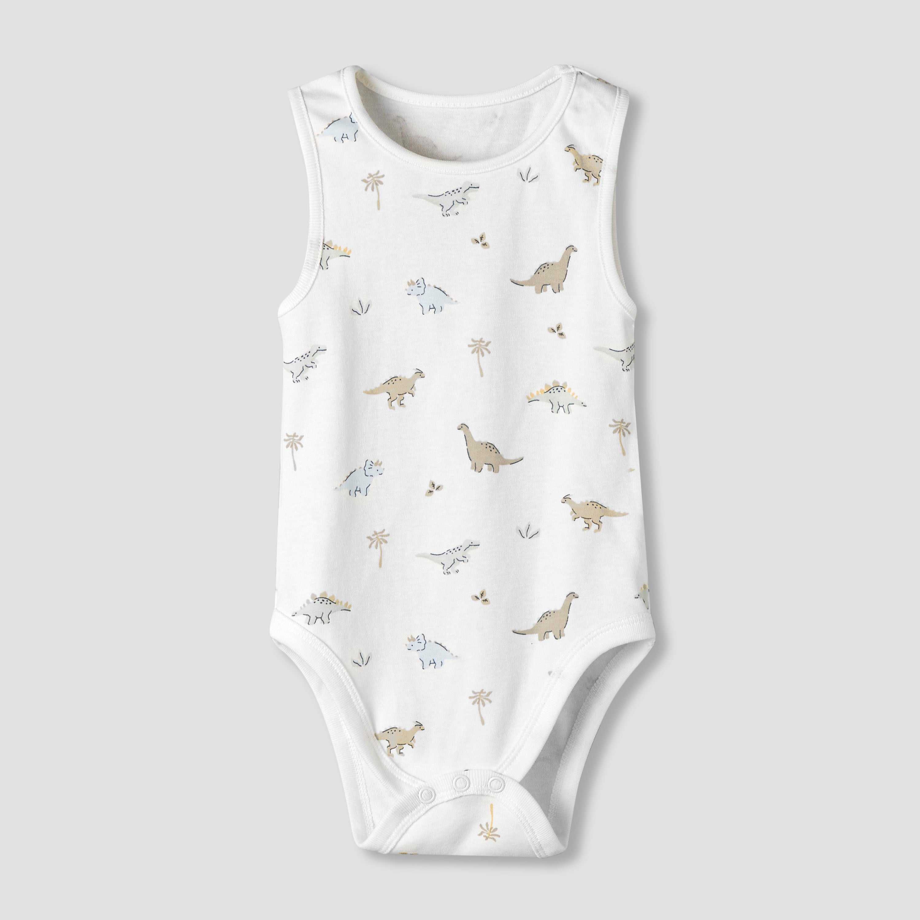 Pack of 7 Juniors Cotton Round Neck Sleeveless Bodysuit with Dinosaur Print