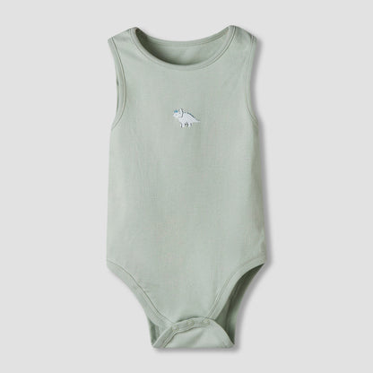 Pack of 7 Juniors Cotton Round Neck Sleeveless Bodysuit with Dinosaur Print