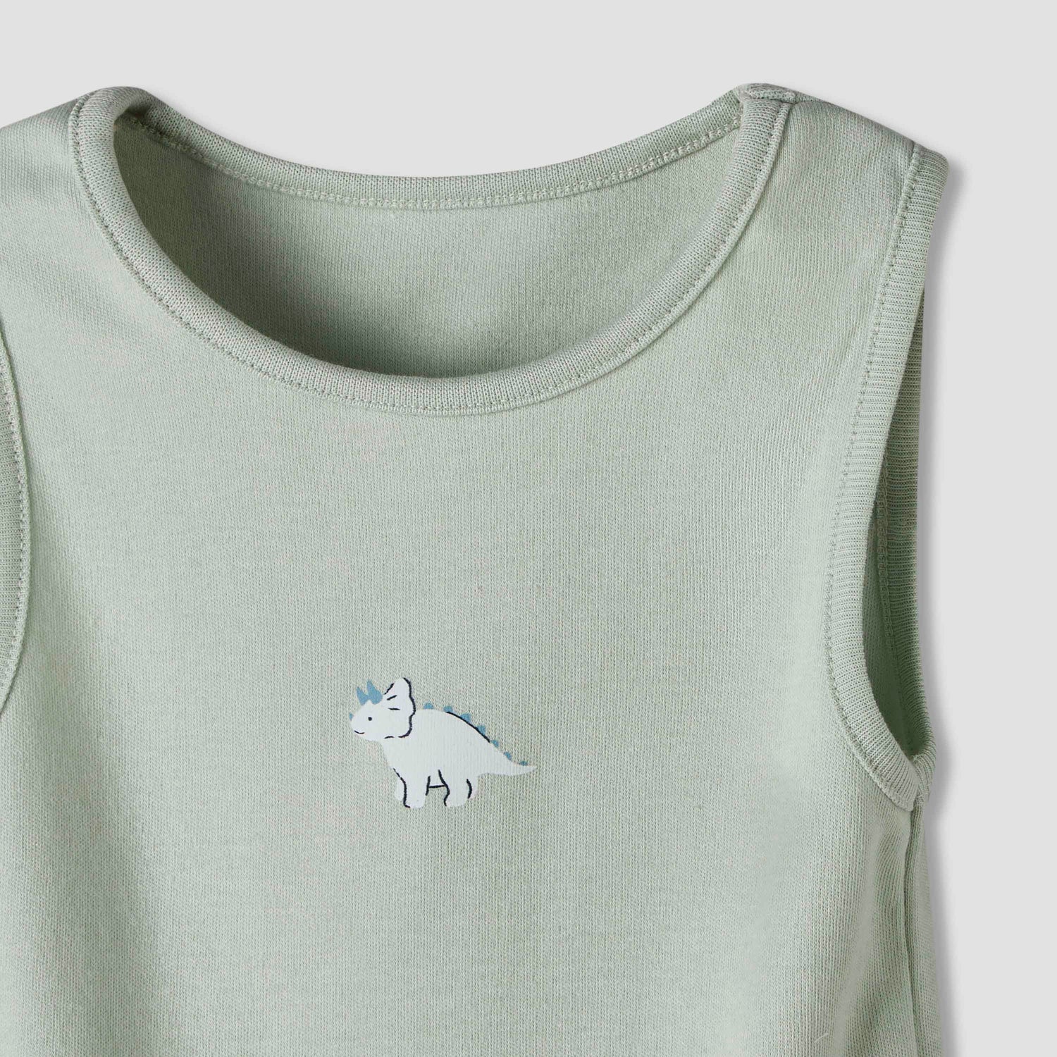 Pack of 7 Juniors Cotton Round Neck Sleeveless Bodysuit with Dinosaur Print