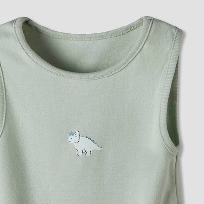 Pack of 7 Juniors Cotton Round Neck Sleeveless Bodysuit with Dinosaur Print