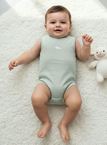 Pack of 7 Juniors Cotton Round Neck Sleeveless Bodysuit with Dinosaur Print-baby-boys-clothing-bodysuits-image-2