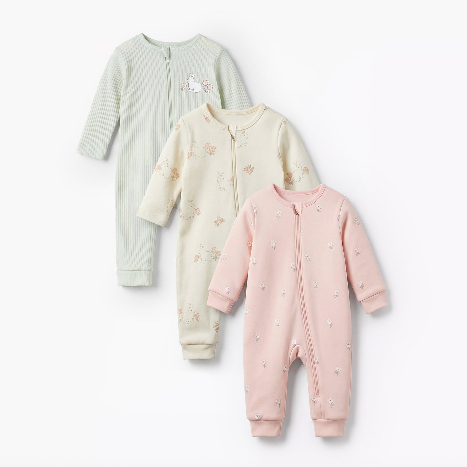 Pack of 3 Juniors Cotton Round Neck Long Sleeves Sleepsuit with Print