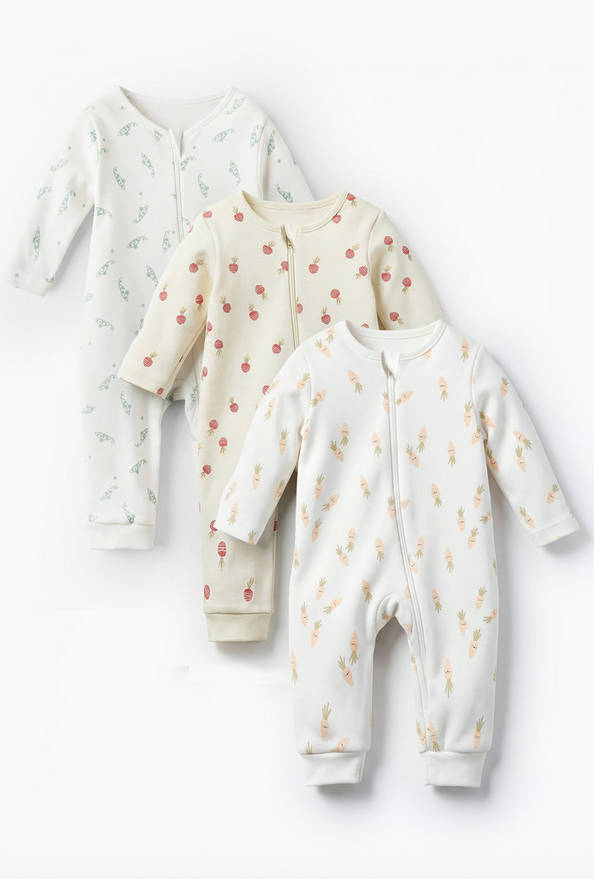 Pack of 3 Juniors Cotton Long Sleeves Sleepsuit with Printed Design