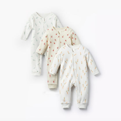 Pack of 3 Juniors Cotton Long Sleeves Sleepsuit with Printed Design - Multicolour / 12-18 mths