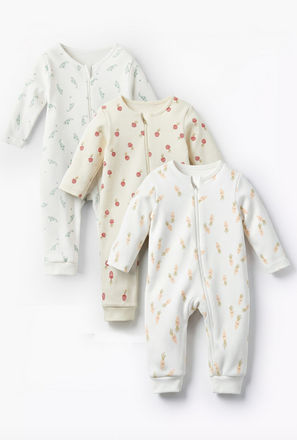 Pack of 3 Juniors Cotton Long Sleeves Sleepsuit with Printed Design