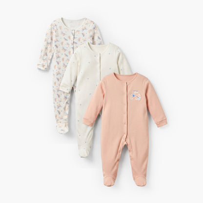Pack of 3 Juniors Cotton Crew Neck Long Sleeves Sleepsuit with Assorted Print