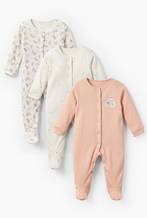 Pack of 3 Juniors Cotton Crew Neck Long Sleeves Sleepsuit with Assorted Print