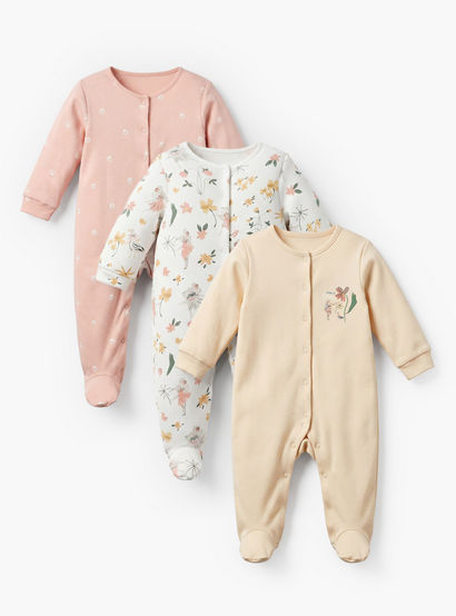 Pack of 3 Juniors Cotton Crew Neck Long Sleeves Sleepsuit with Floral Print-baby-girls-clothing-nightwear-sleepsuits-image-1