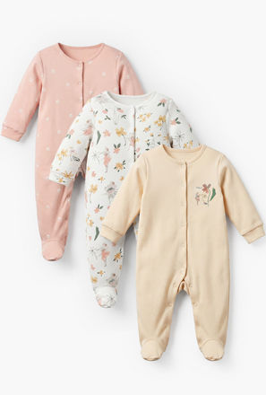 Pack of 3 Juniors Cotton Crew Neck Long Sleeves Sleepsuit with Floral Print