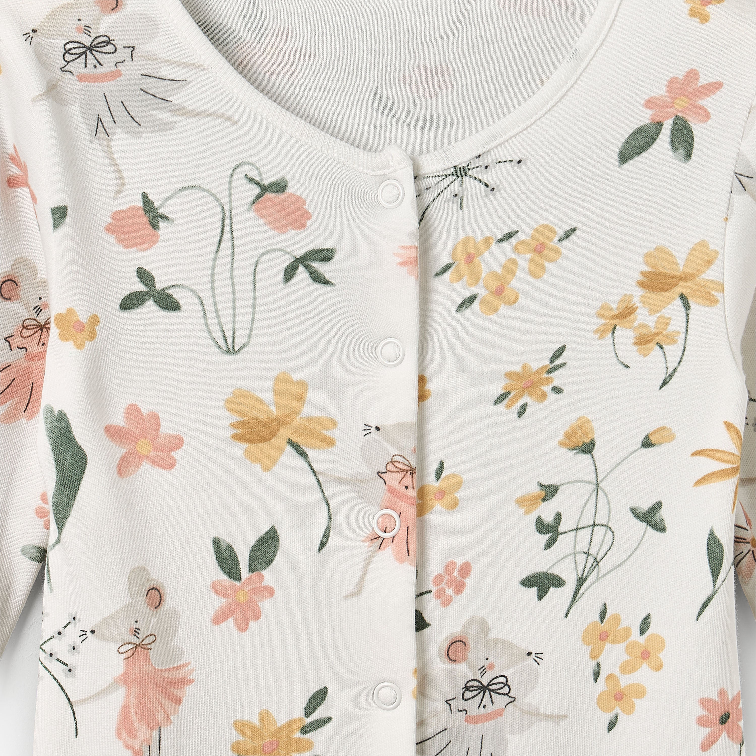 Pack of 3 Juniors Cotton Crew Neck Long Sleeves Sleepsuit with Floral Print