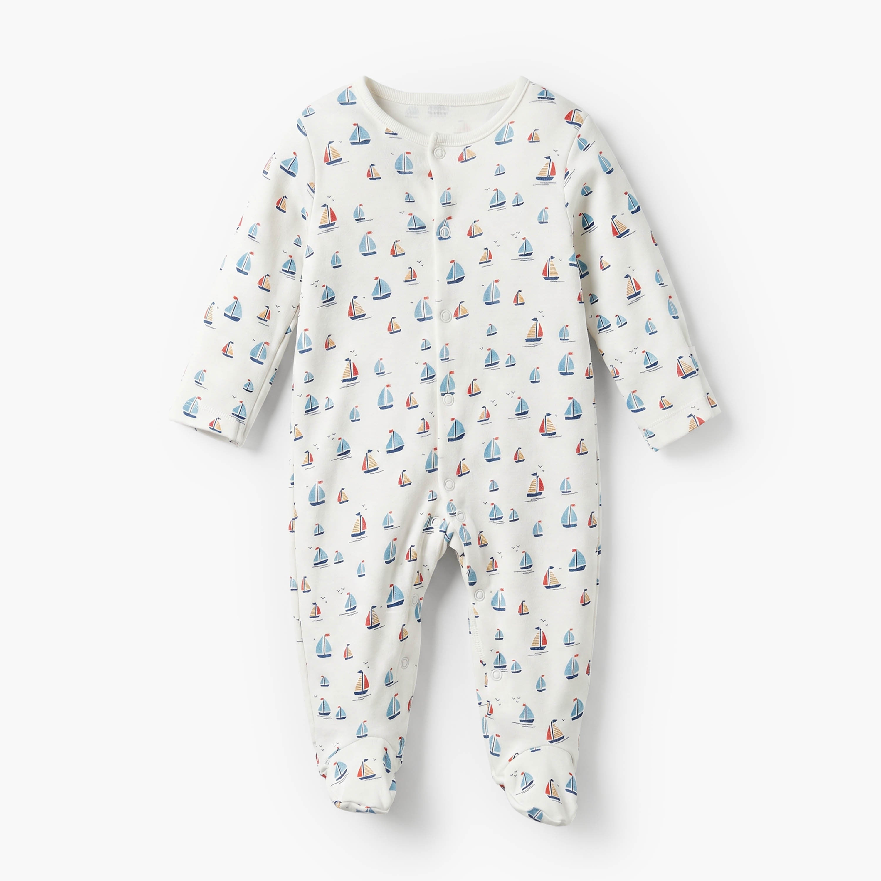 Pack of 3 Juniors Cotton Crew Neck Long Sleeves Sleepsuit with Nautical Print