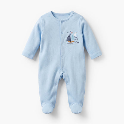 Pack of 3 Juniors Cotton Crew Neck Long Sleeves Sleepsuit with Nautical Print