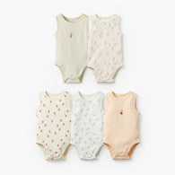 Pack of 5 Juniors Cotton Round Neck Sleeveless Bodysuit with Print-undefined-image-1