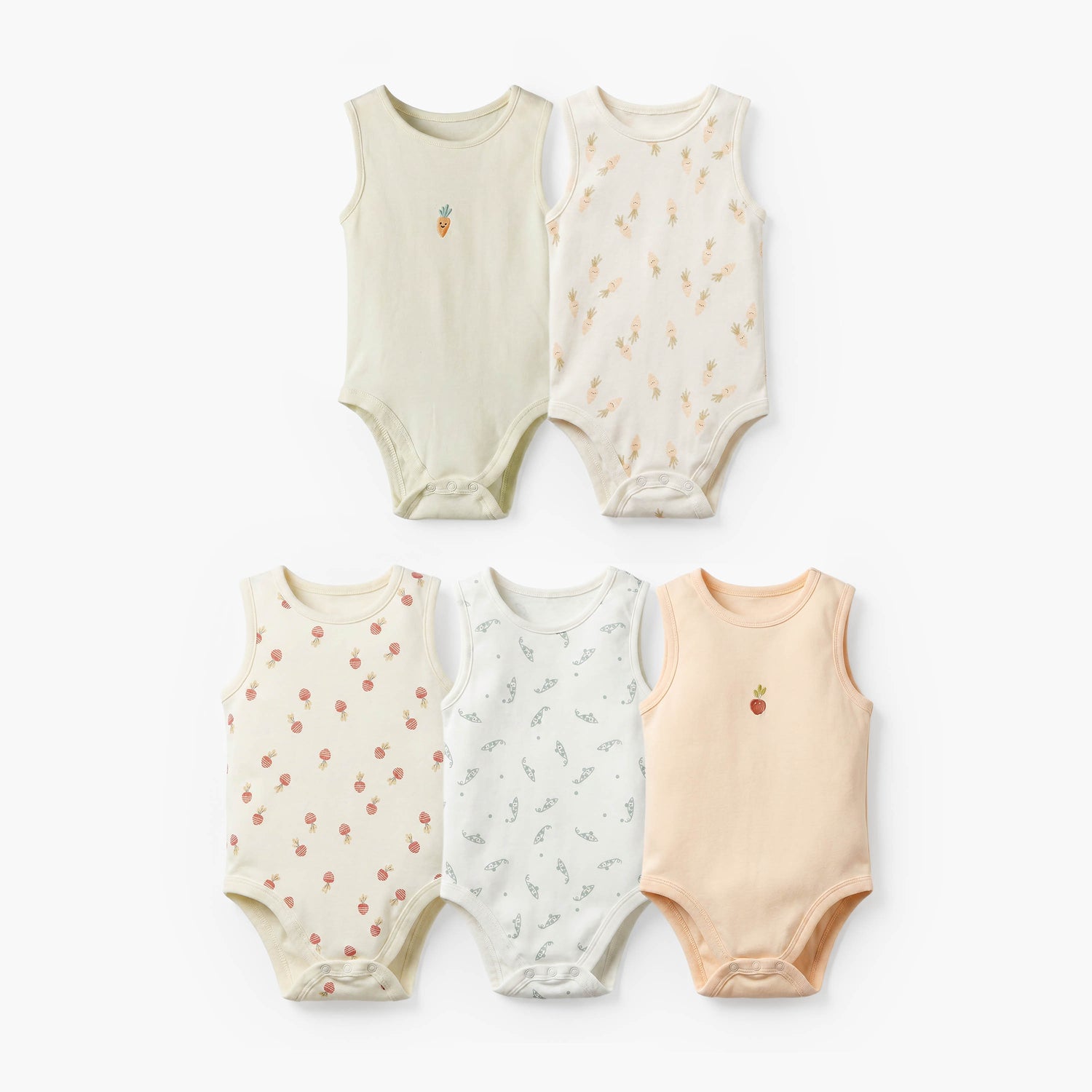 Pack of 5 Juniors Cotton Round Neck Sleeveless Bodysuit with Print - Multicolour / 12-18 mths