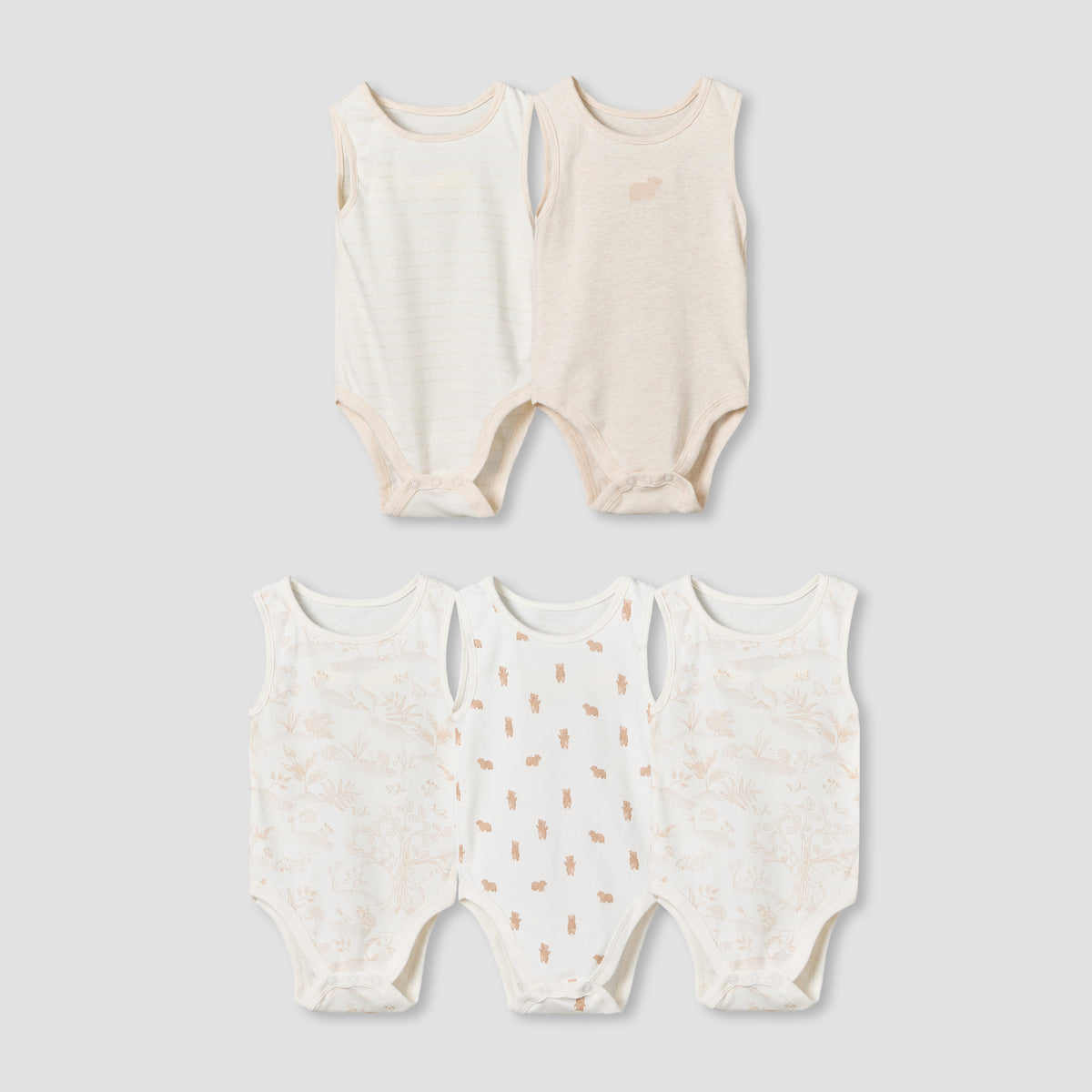 Pack of 5 Juniors Crew Neck Sleeveless Bodysuit with Assorted Print