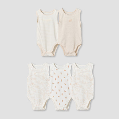 Pack of 5 Juniors Crew Neck Sleeveless Bodysuit with Assorted Print