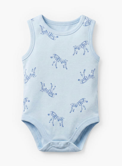 Pack of 7 Juniors Crew Neck Sleeveless Bodysuit with Safari Print-baby-boys-clothing-bodysuits-image-6