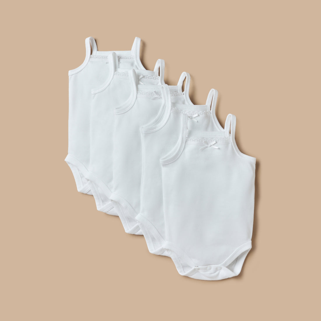 Juniors Lace Detail Sleeveless Bodysuit with Snap Button Closure - Set of 5 - White / XS