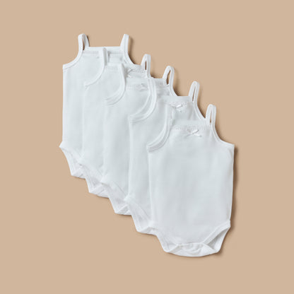 Juniors Lace Detail Sleeveless Bodysuit with Snap Button Closure - Set of 5 - White / XS