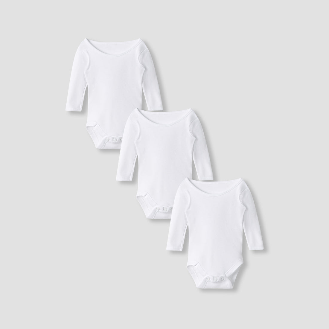 Juniors Plain Bodysuit with Round Neck and Long Sleeves - Set of 3 - White / 18-24 mths