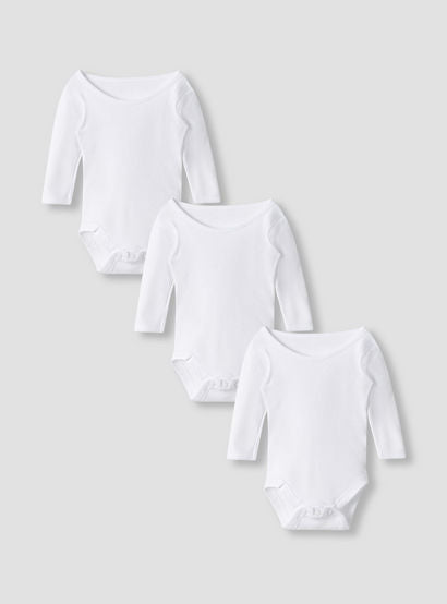 Juniors Plain Bodysuit with Round Neck and Long Sleeves - Set of 3-baby-boys-clothing-multipacks-image-1