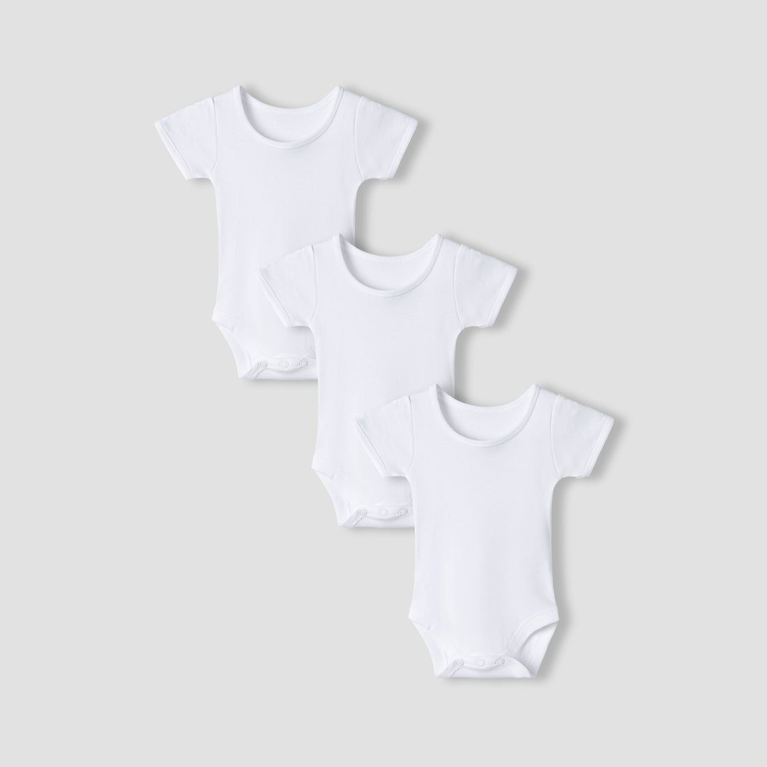 Juniors Short Sleeves Bodysuit with Snap Button Closure - Set of 3 - White / 12-18 mths