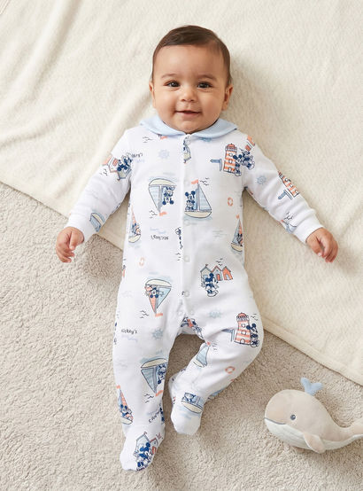 Disney Cotton Sailor Neck Long Sleeves Sleepsuit with Mickey Mouse Print-baby-boys-clothing-nightwear-sleepsuits-image-1