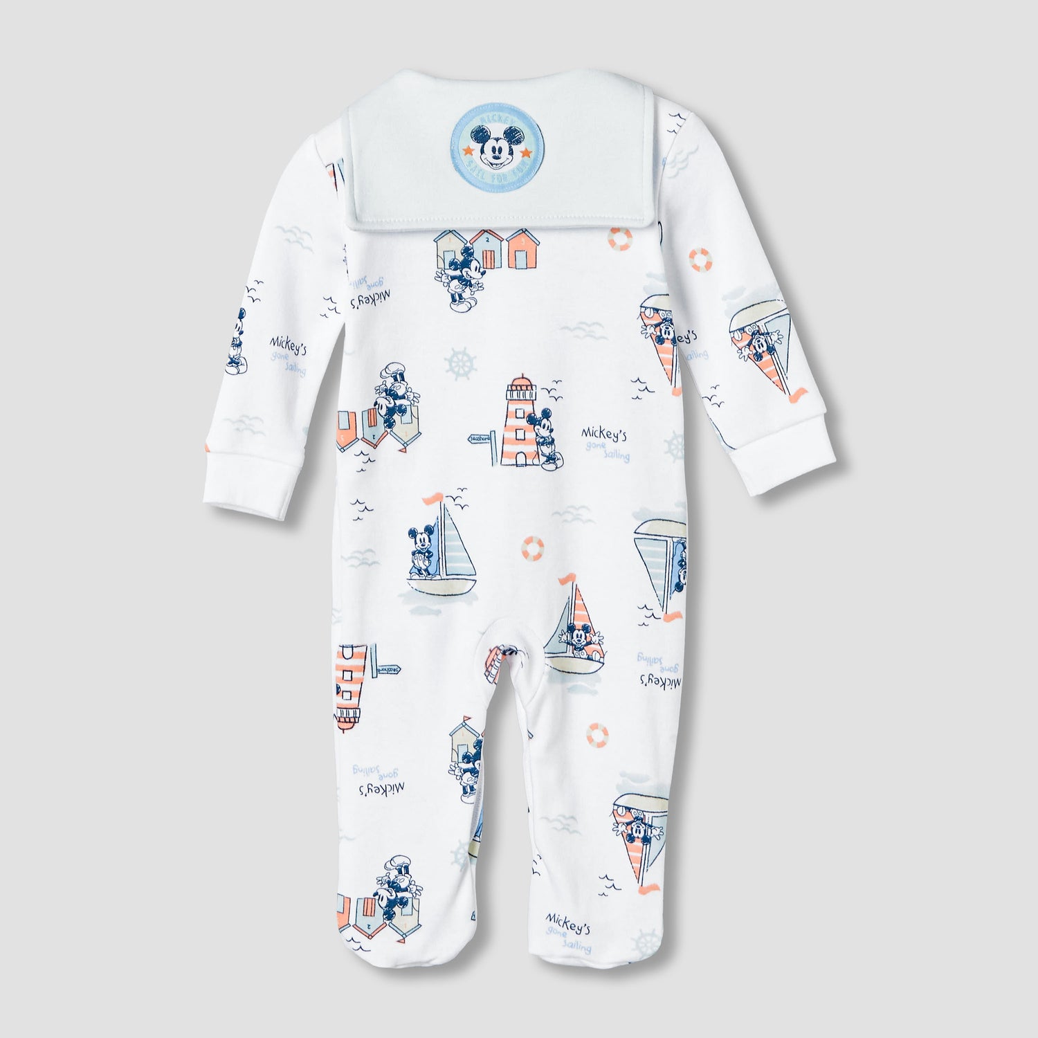 Disney Cotton Sailor Neck Long Sleeves Sleepsuit with Mickey Mouse Print