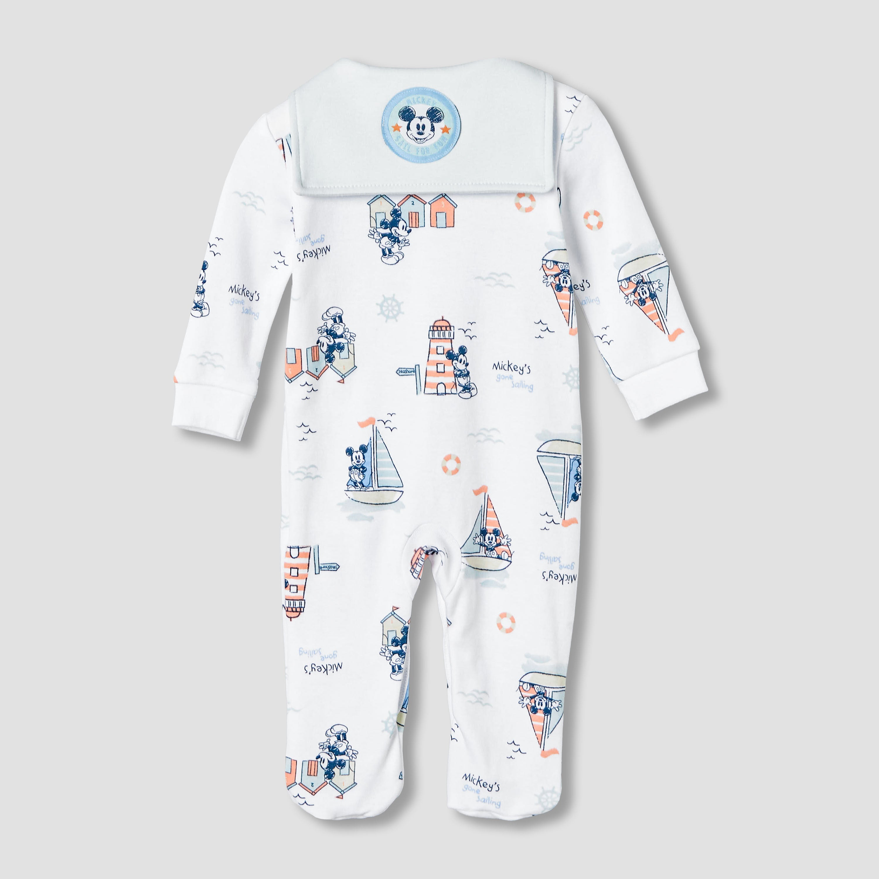 Disney Cotton Sailor Neck Long Sleeves Sleepsuit with Mickey Mouse Print