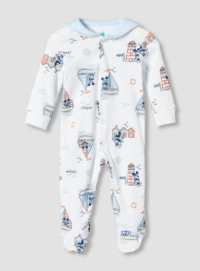 Disney Cotton Sailor Neck Long Sleeves Sleepsuit with Mickey Mouse Print-baby-boys-clothing-nightwear-sleepsuits-image-2