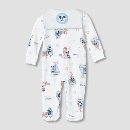 Disney Cotton Sailor Neck Long Sleeves Sleepsuit with Mickey Mouse Print