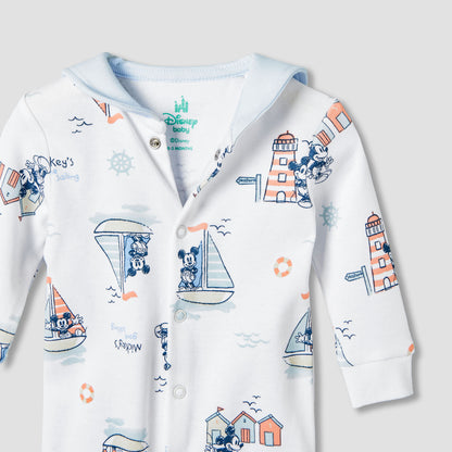 Disney Cotton Sailor Neck Long Sleeves Sleepsuit with Mickey Mouse Print