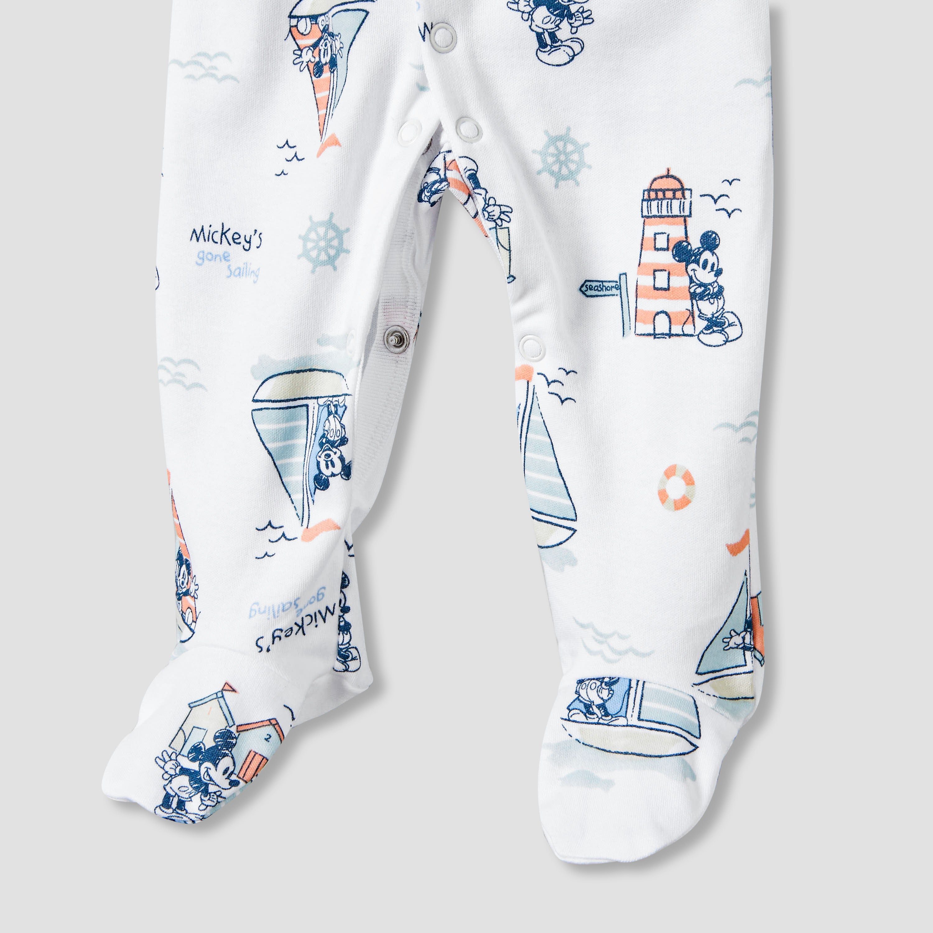 Disney Cotton Sailor Neck Long Sleeves Sleepsuit with Mickey Mouse Print