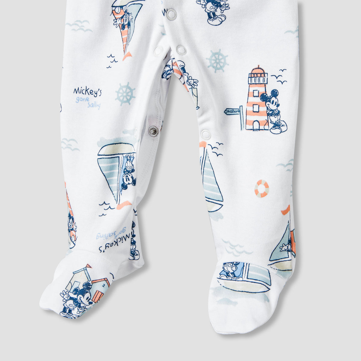 Disney Cotton Sailor Neck Long Sleeves Sleepsuit with Mickey Mouse Print