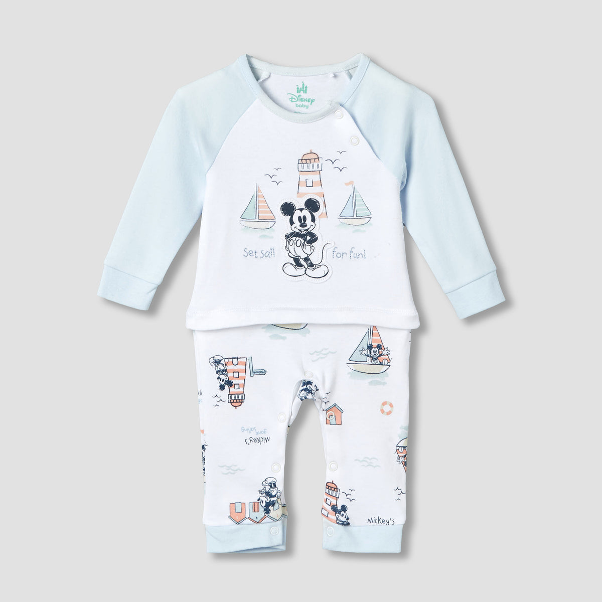 Disney Cotton Long Sleeves Sleepsuit with Mickey Mouse Print