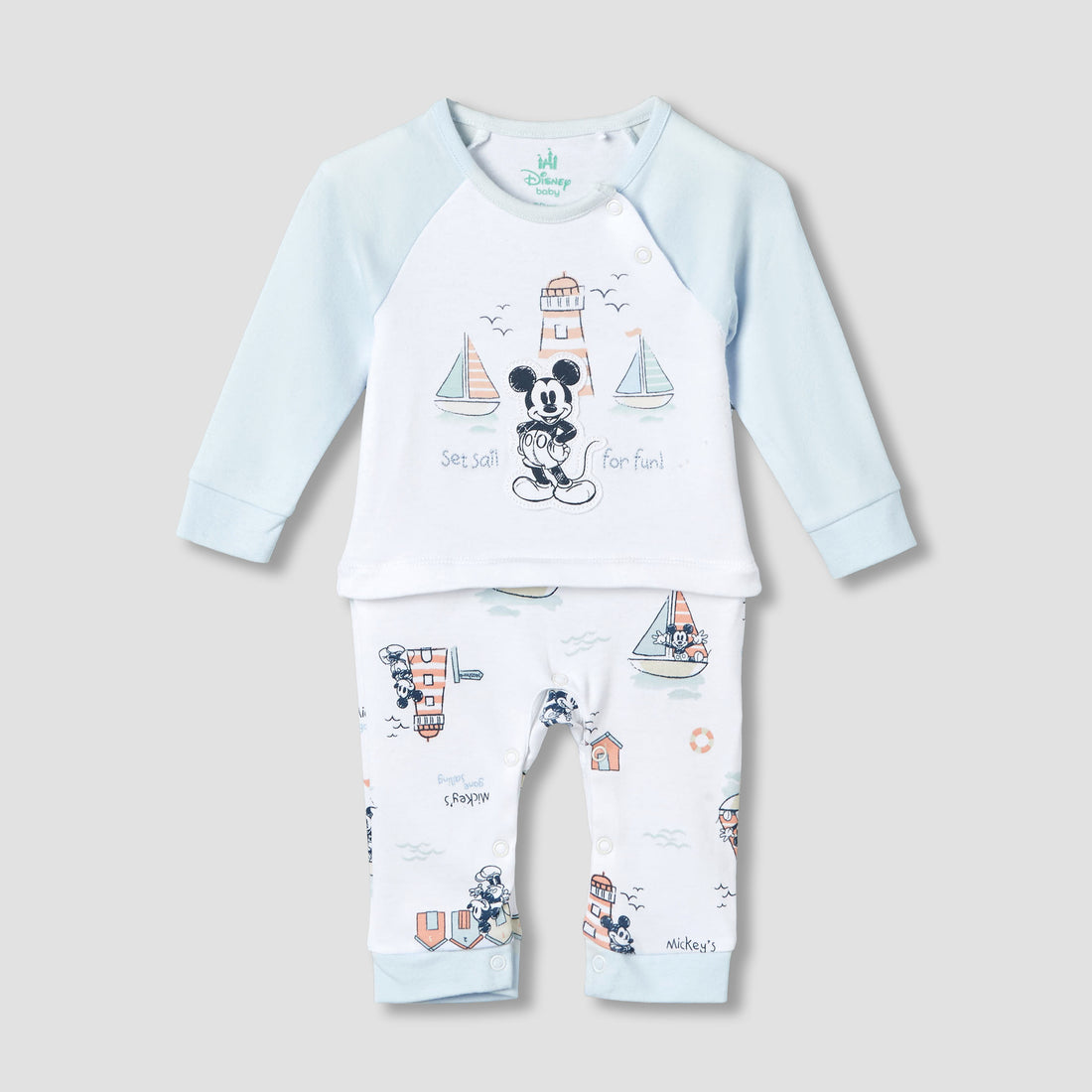 Disney Cotton Long Sleeves Sleepsuit with Mickey Mouse Print - Blue / 12-18 mths