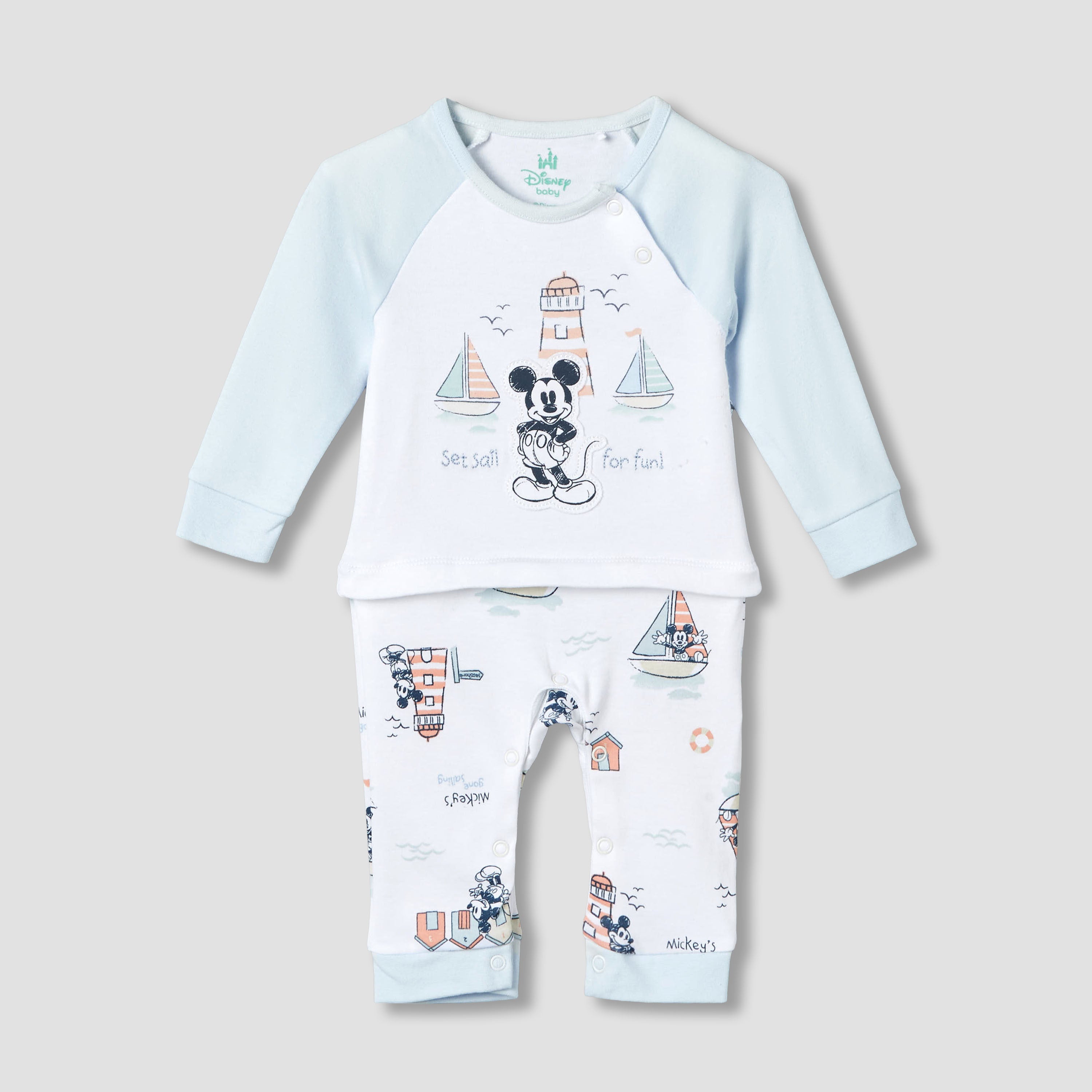 Disney Cotton Long Sleeves Sleepsuit with Mickey Mouse Print - Blue / 12-18 mths