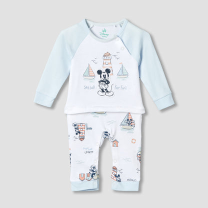 Disney Cotton Long Sleeves Sleepsuit with Mickey Mouse Print - Blue / 12-18 mths