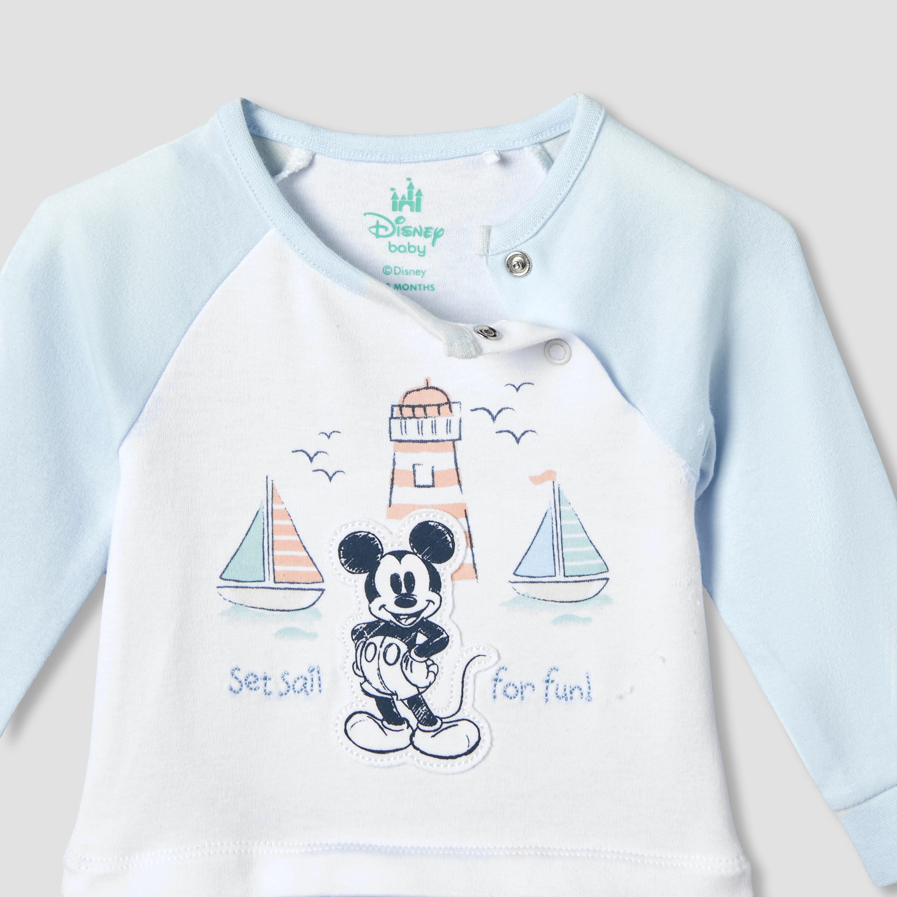 Disney Cotton Long Sleeves Sleepsuit with Mickey Mouse Print