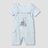 Disney Round Neck Short Sleeve T-shirt and Dungaree Set with Button Closure-undefined-image-1