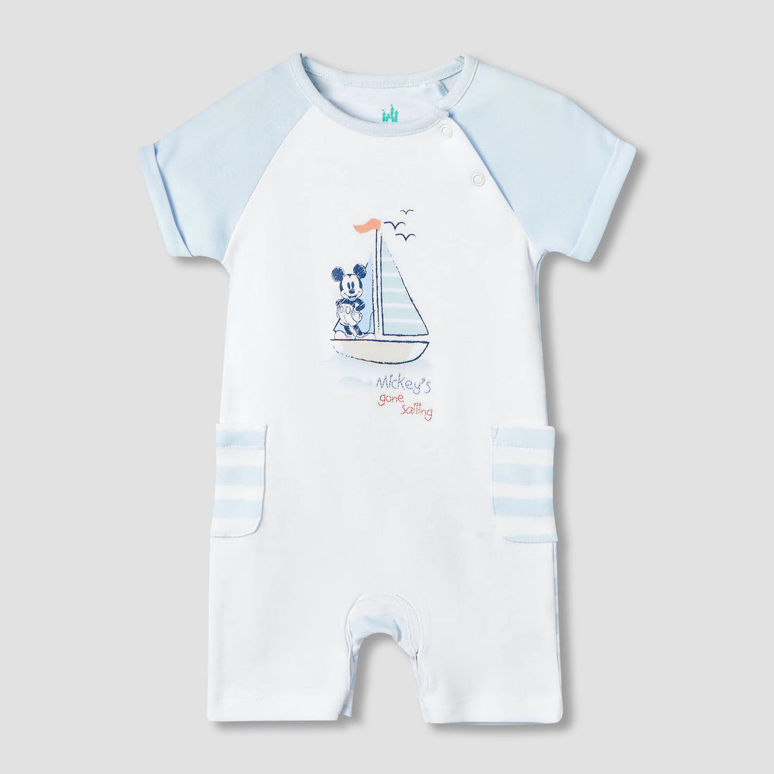 Disney Round Neck Short Sleeves Romper with Mickey Mouse Print - Blue / 12-18 mths