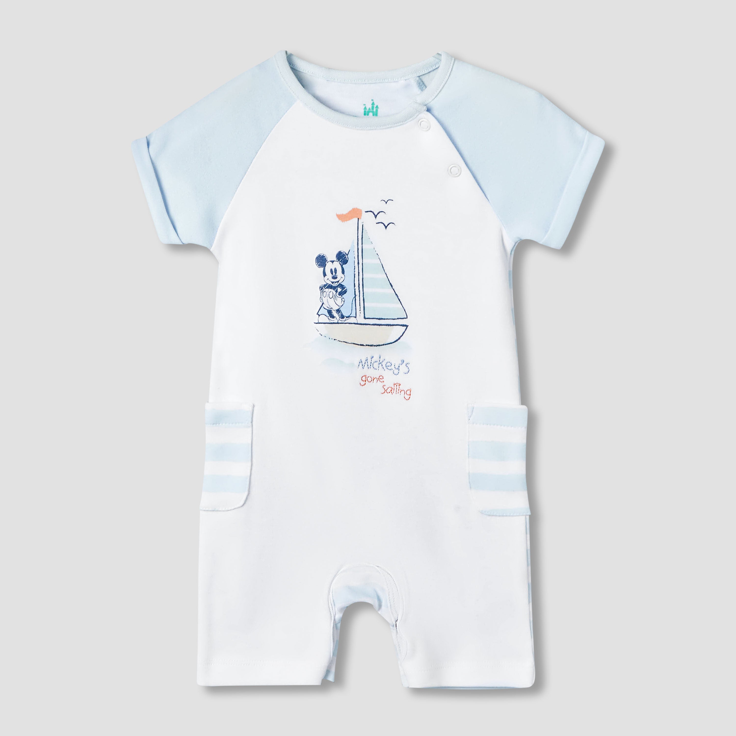 Disney Round Neck Short Sleeves Romper with Mickey Mouse Print - Blue / 12-18 mths