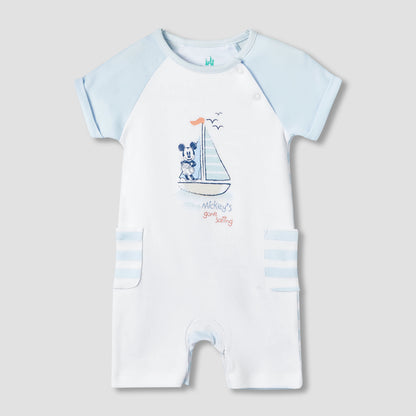 Disney Round Neck Short Sleeves Romper with Mickey Mouse Print - Blue / 12-18 mths