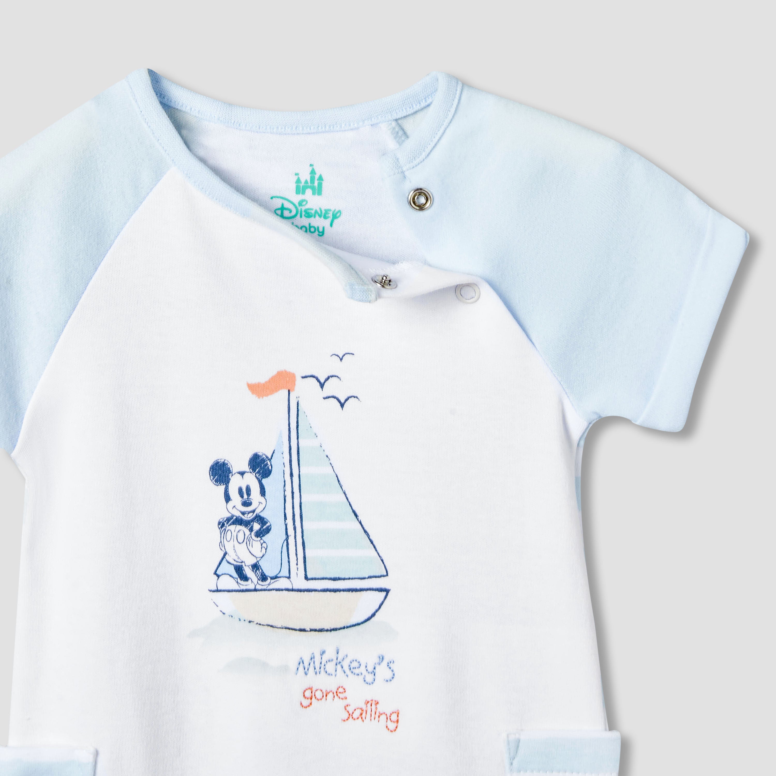 Disney Round Neck Short Sleeves Romper with Mickey Mouse Print