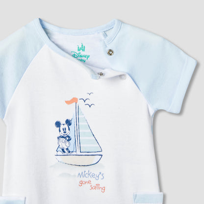 Disney Round Neck Short Sleeves Romper with Mickey Mouse Print