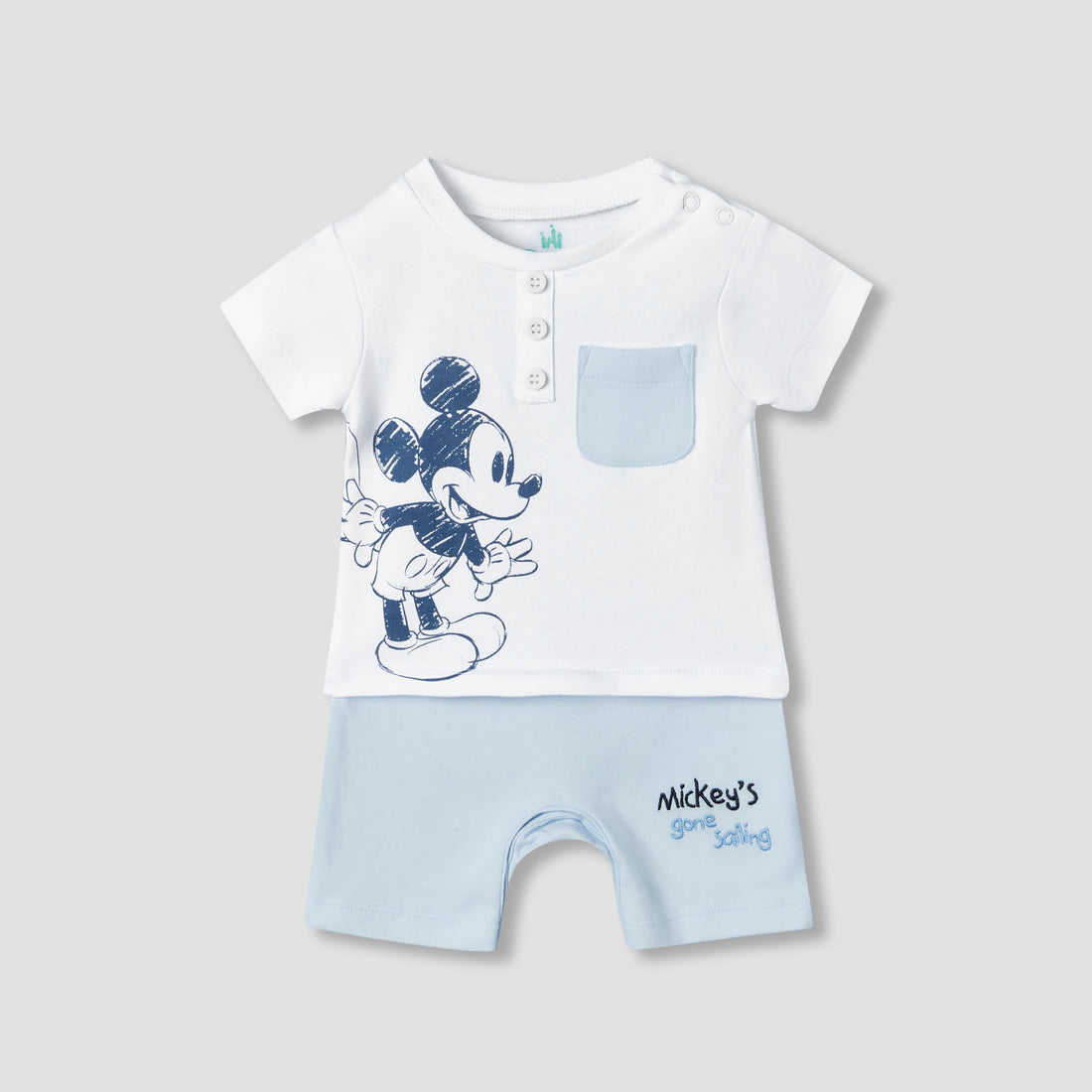 Disney Round Neck Short Sleeves Romper with Mickey Mouse Print