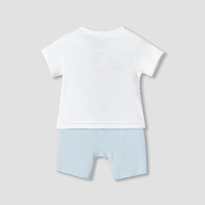 Disney Round Neck Short Sleeves Romper with Mickey Mouse Print