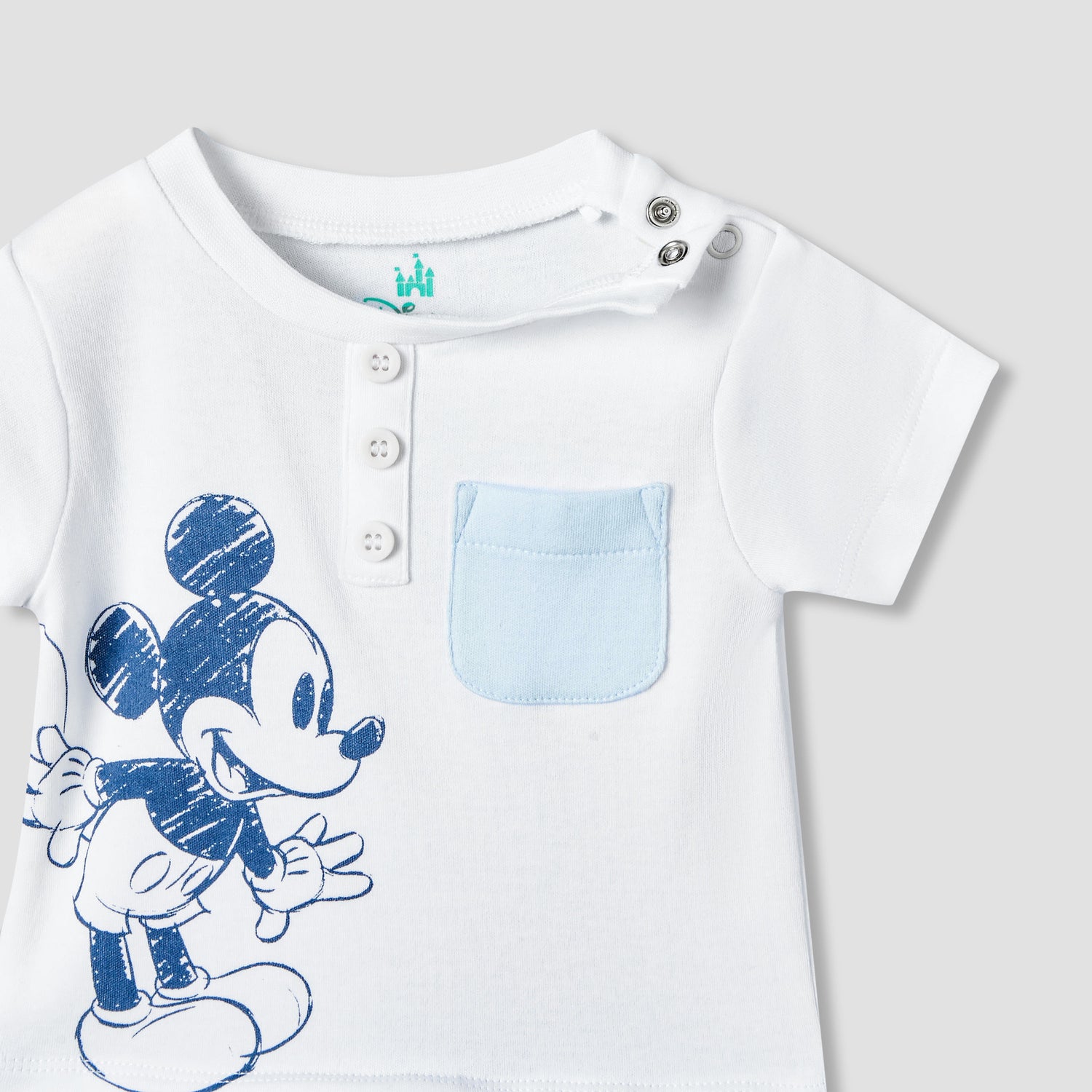 Disney Round Neck Short Sleeves Romper with Mickey Mouse Print