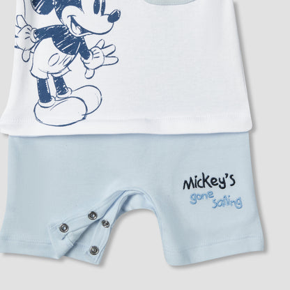 Disney Round Neck Short Sleeves Romper with Mickey Mouse Print