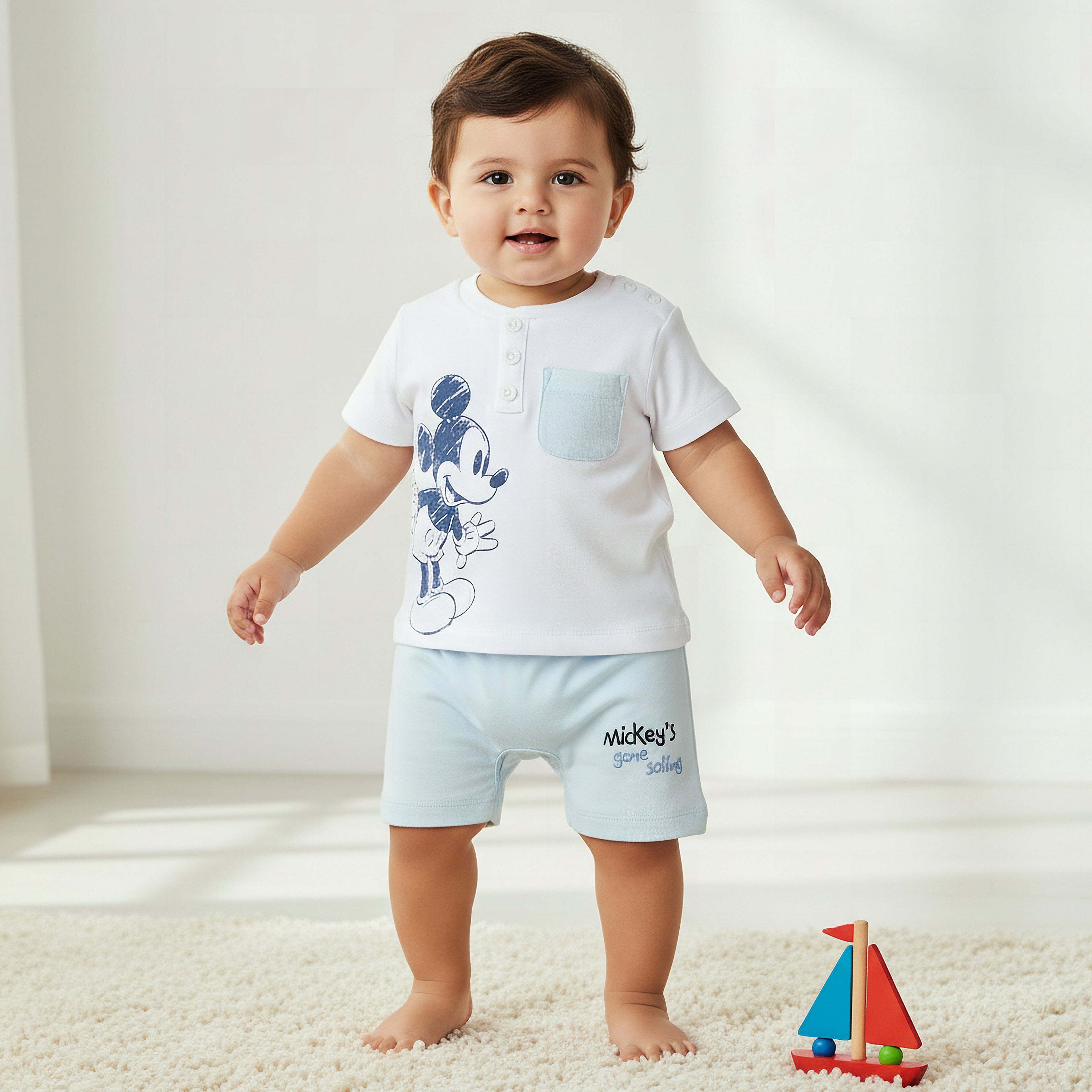 Disney Cotton Long Sleeves Sleepsuit with Mickey Mouse Print